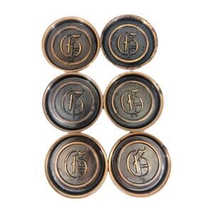 Lot Of 6 Vintage Hyde Park Copper Monogram Coasters G Old English Moody Decor